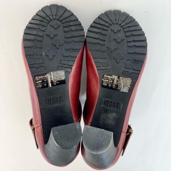 Diesel High Heel Booties Peep-Toe Dark Red Combat Sole | Size US 9 - Picture 8 of 12
